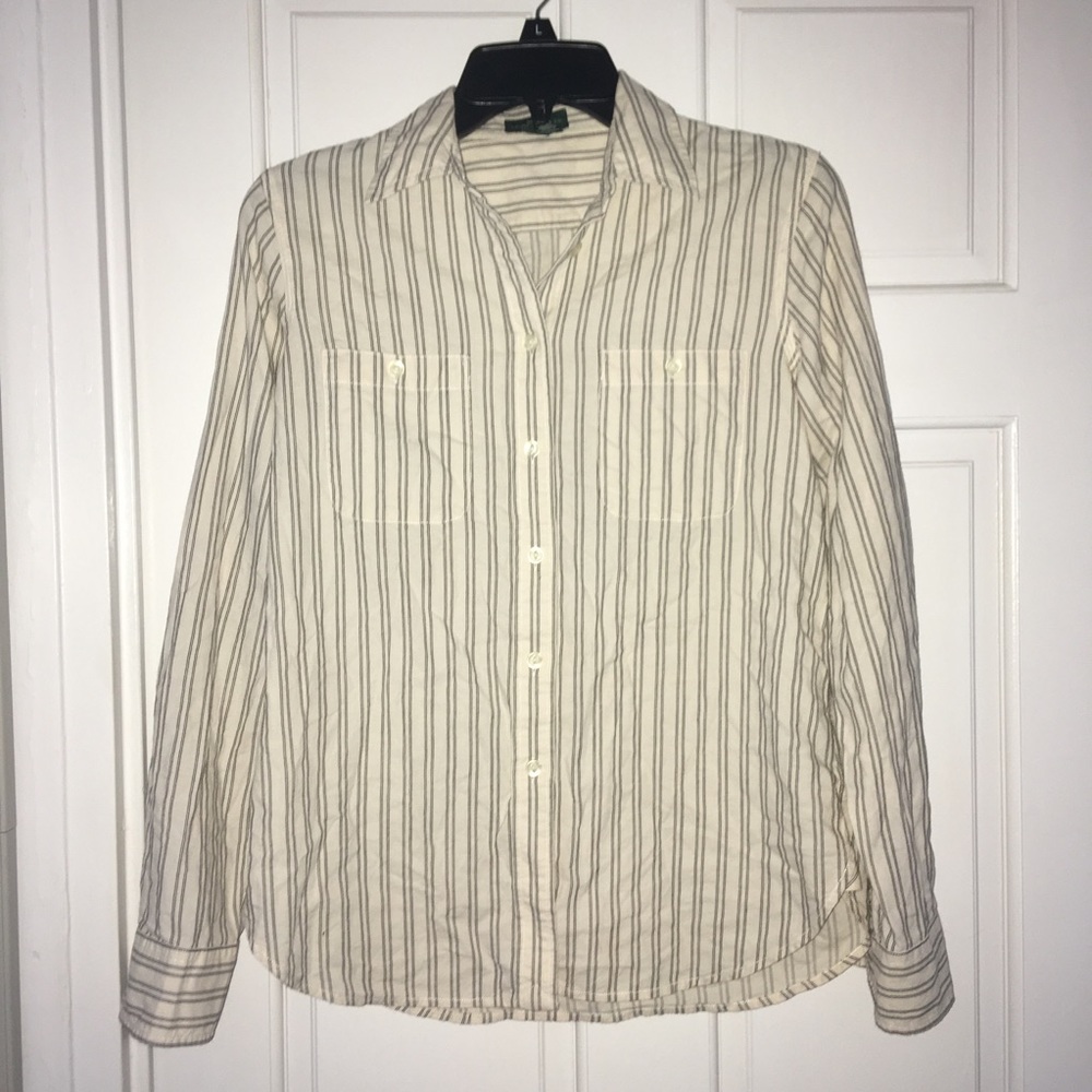 Lauren Ralph Lauren green label cream black stripe button down shirt